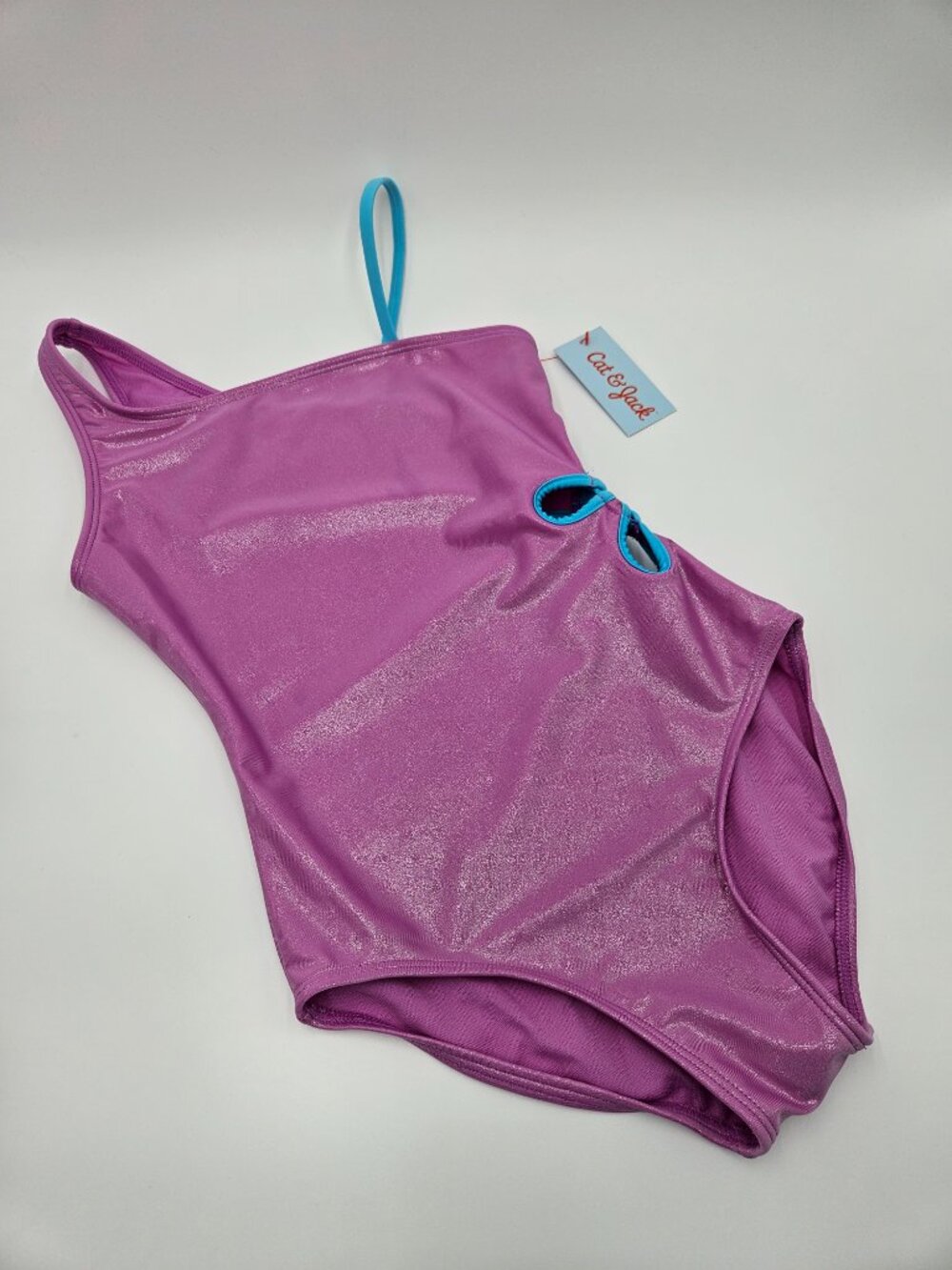 NWT Cat & Jack GirlsShimmer Purple One-Shoulder Cutout Swimsuit | L (10/12)